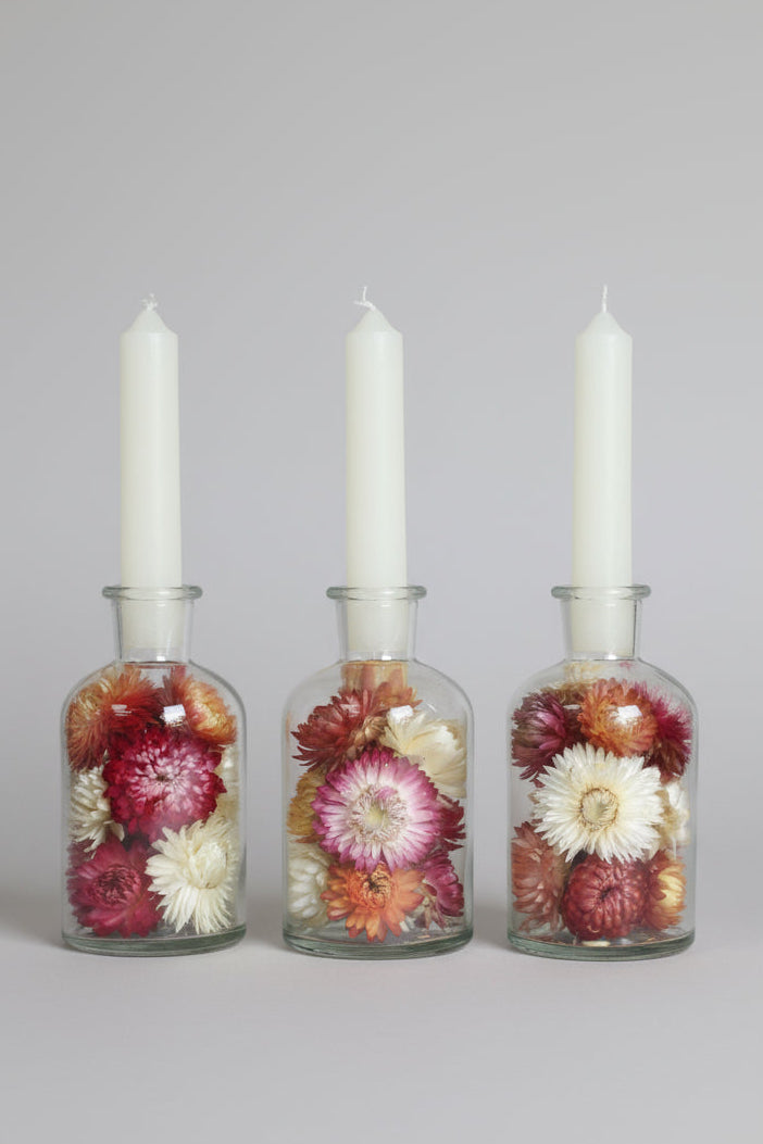 Dried flower candle jars.